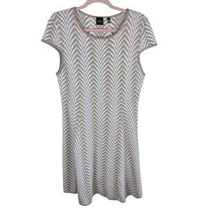 Black Saks Fifth Avenue NWT Tan Cream Cap Sleeve Knit Knee Length Dress Size XL